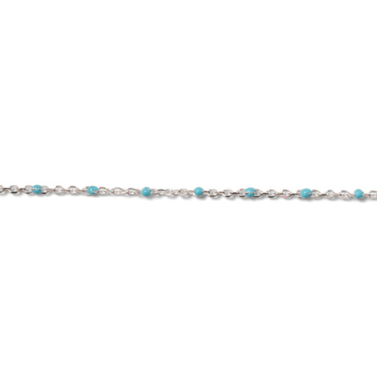 Permanent Jewelry, Sterling Silver, cable chain, turquoise enamel, sold by the inch