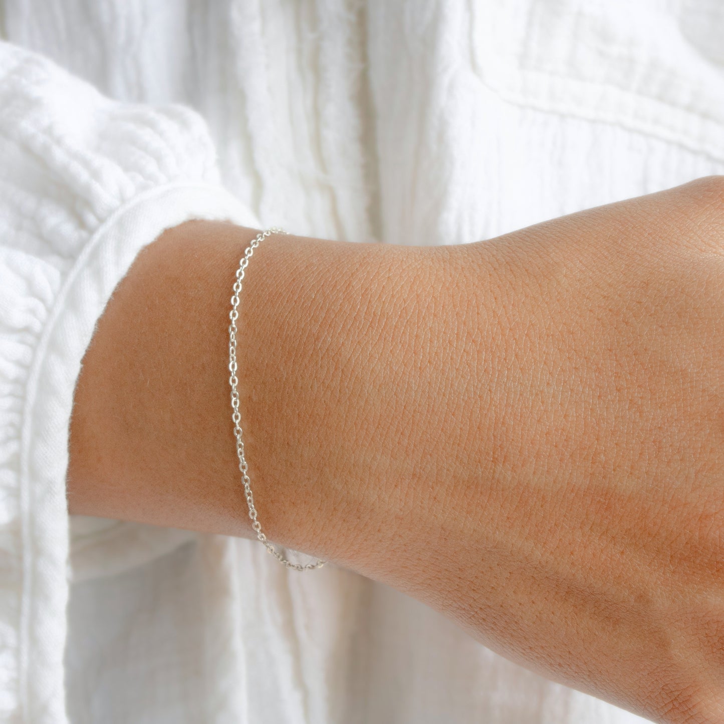 Cable Chain, 14k Solid White Gold by the Inch