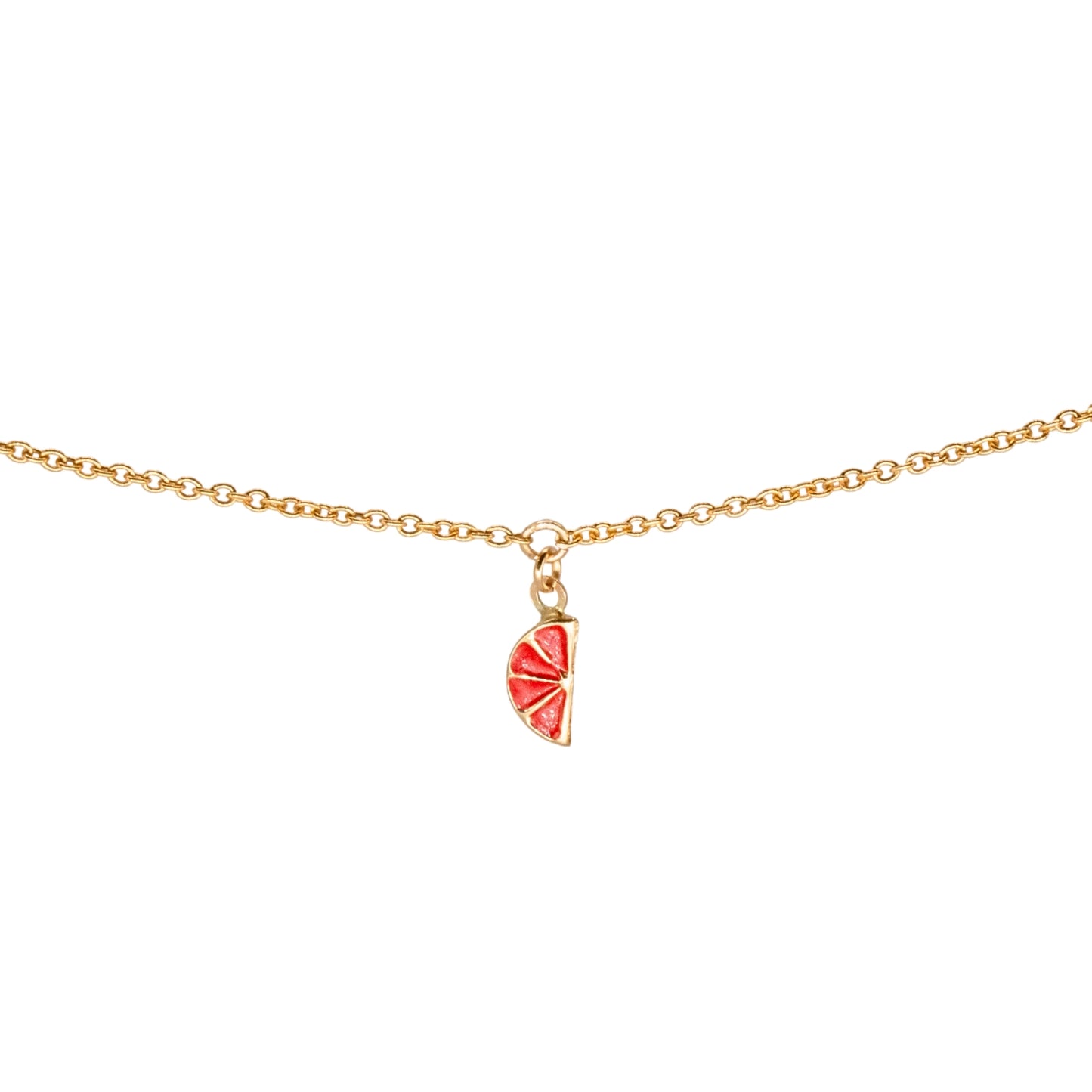 Enamel Orange Slice Charm, 14k Solid Yellow Gold