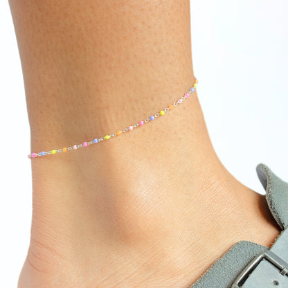 Rainbow Enamel Cable Chain, Sterling Silver by the Inch