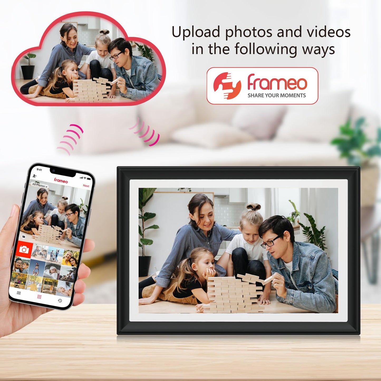 32GB FRAMEO 10.1 Inch Smart WiFi Digital Photo Frame 1280x800 IPS LCD Touch Screen, Auto-Rotate Portrait and Landscape, Built in 32GB Memory, Share Moments Instantly via Frameo App from Anywhere