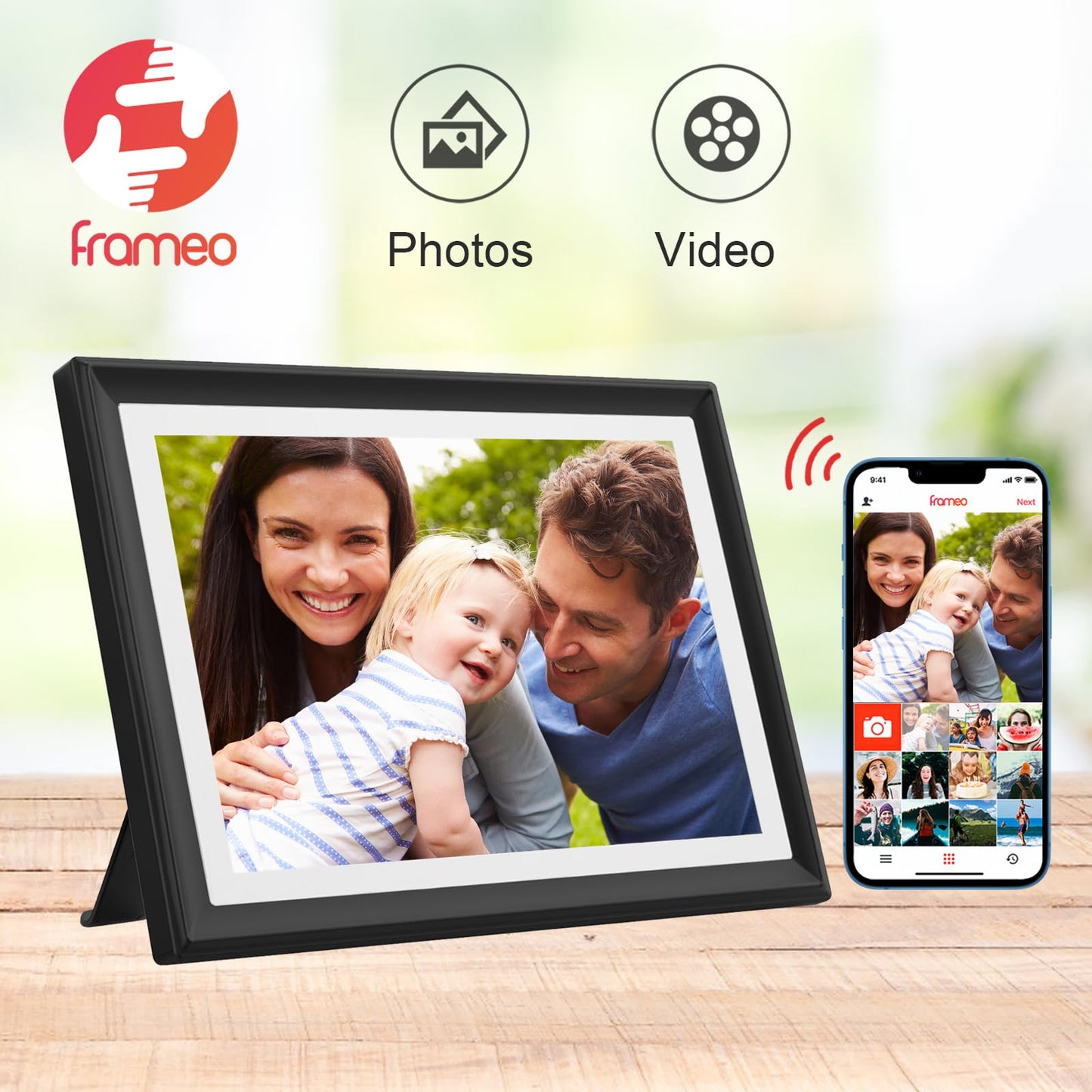 32GB FRAMEO 10.1 Inch Smart WiFi Digital Photo Frame 1280x800 IPS LCD Touch Screen, Auto-Rotate Portrait and Landscape, Built in 32GB Memory, Share Moments Instantly via Frameo App from Anywhere