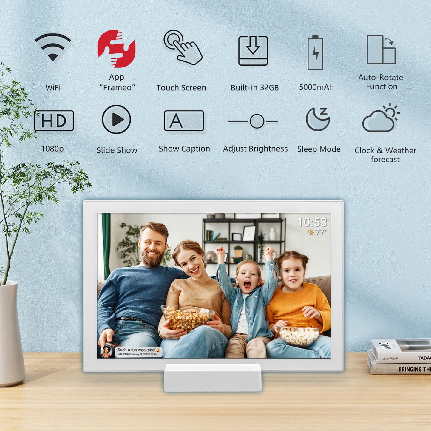 32GB FRAMEO 10.1 Inch Smart WiFi Digital Photo Frame 1280x800 IPS LCD Touch Screen, Auto-Rotate Portrait and Landscape, Built in 32GB Memory, Share Moments Instantly via Frameo App from Anywhere