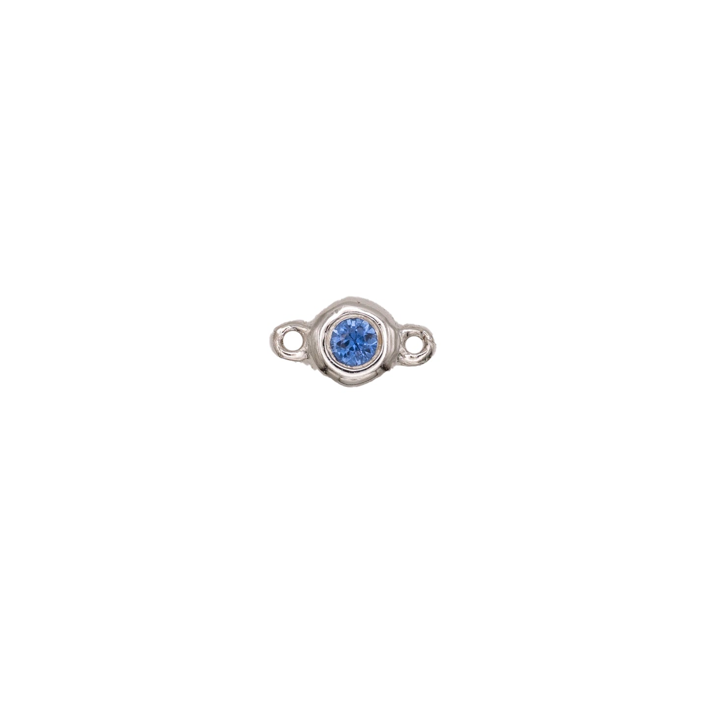 Permanent Jewelry, Sapphire Bezel Connector, 14k Solid White Gold