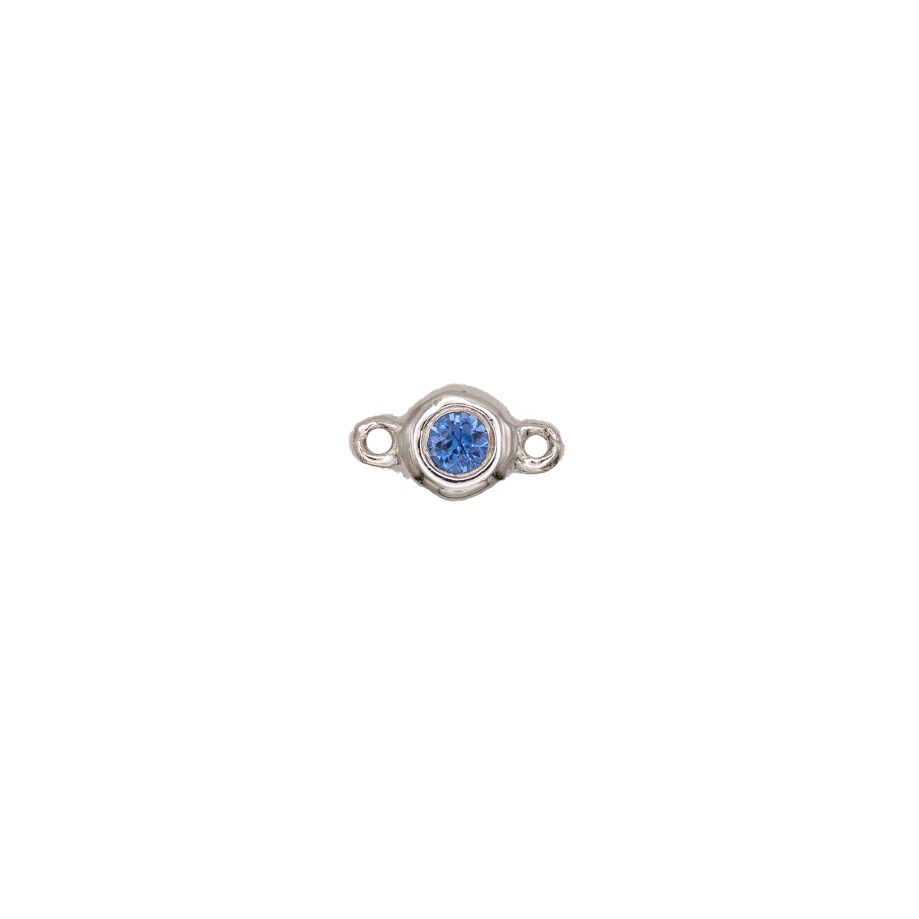 Permanent Jewelry, Sapphire Bezel Connector, 14k Solid White Gold