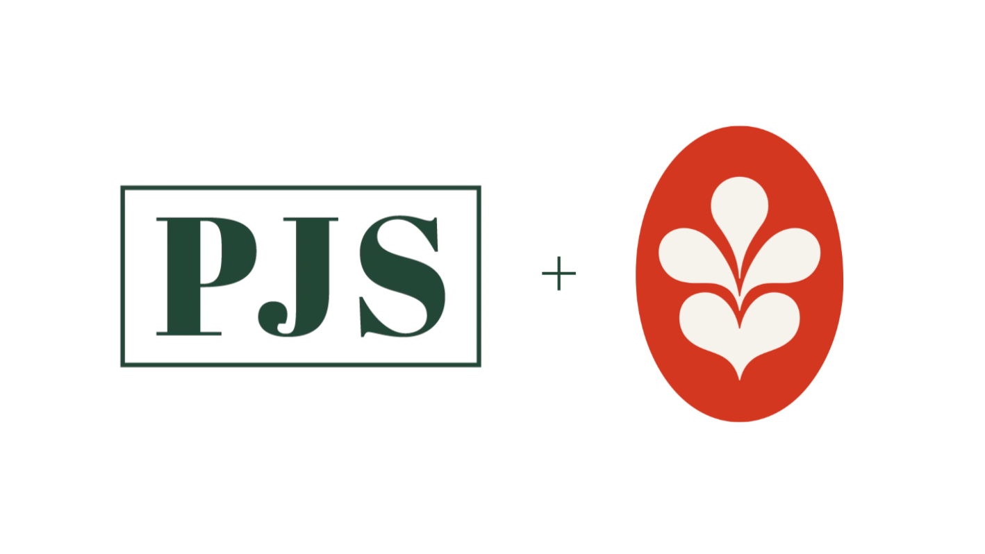 Logos of PJS and another brand on a white background